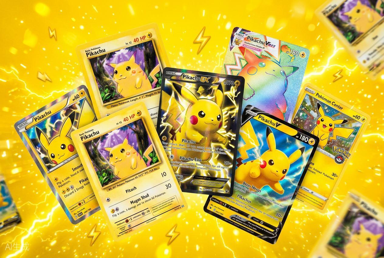 Legacy illustration of Pikachu-themed cards and packaging